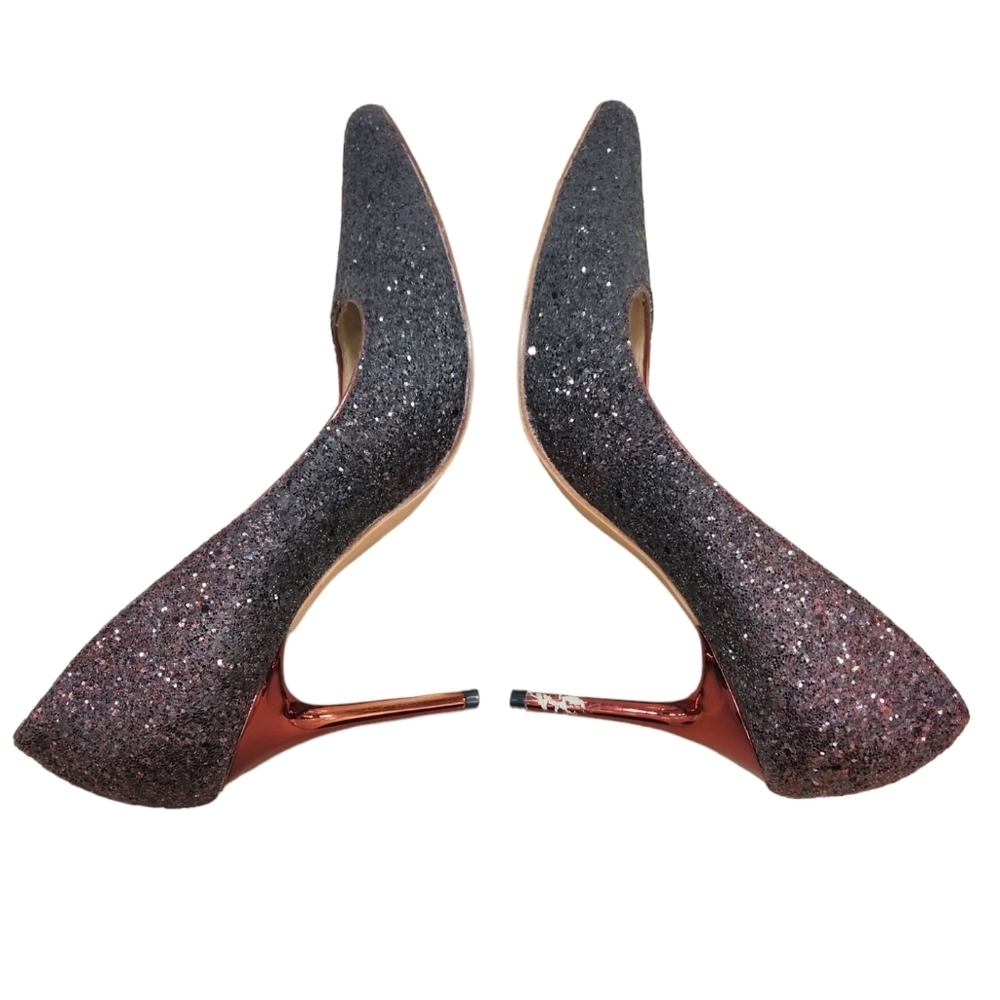 Jimmy Choo Romy Burgundy/Black Coarse Glitter Pointed Toe SZ 38 - Picture 2 of 14